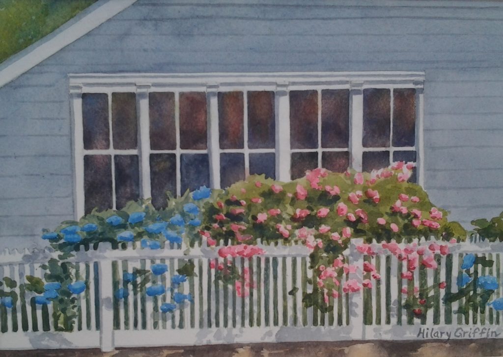 Artist Hilary Griffin painted floral watercolor painting.   New England scene